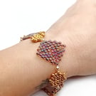 Gold and rainbow beaded granny squares bracelet