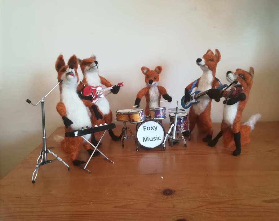 Foxy Music Band music musicians needle felted wool sculptures, collectables 
