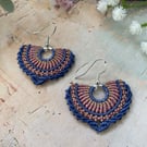 Boho beaded micro macrame fan shape dangle earrings, bohemian accessories 