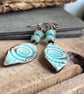 Ocean-Inspired Ceramic Fossil Earrings with Dyed Quartz and Brass Earwires - Image 3