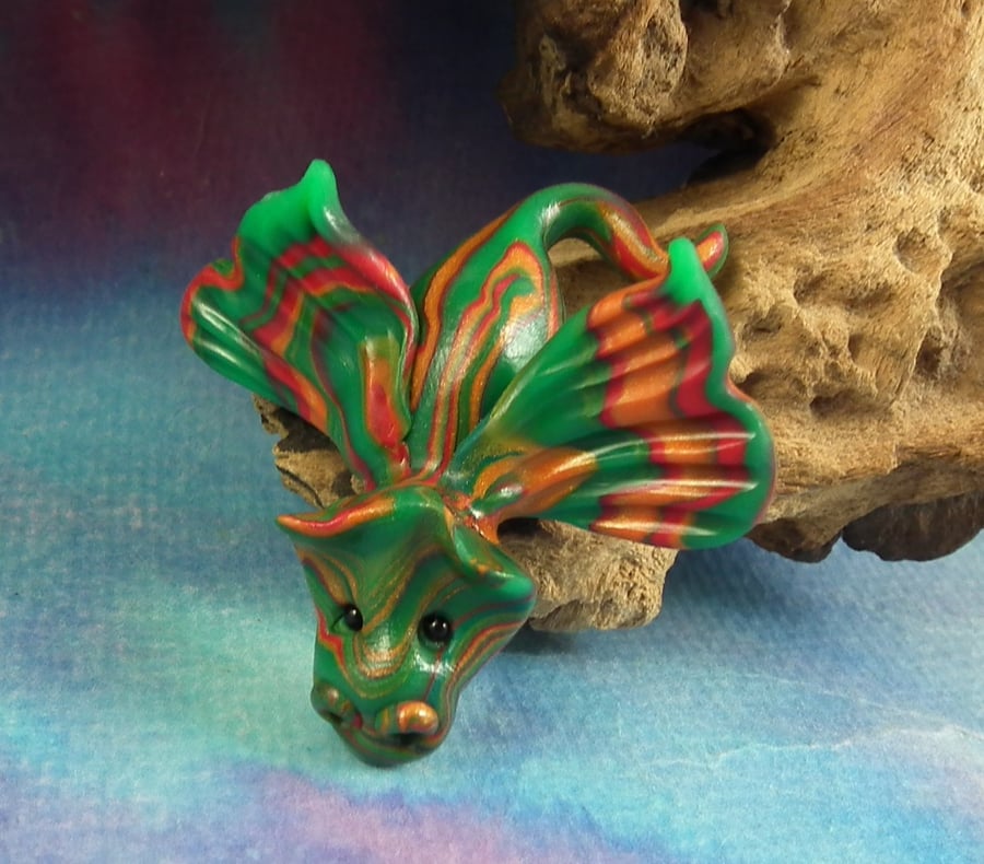 Tiny Elemental Fire Dragon 'Fyer' OOAK Sculpt by artist Ann Galvin Gnome Village