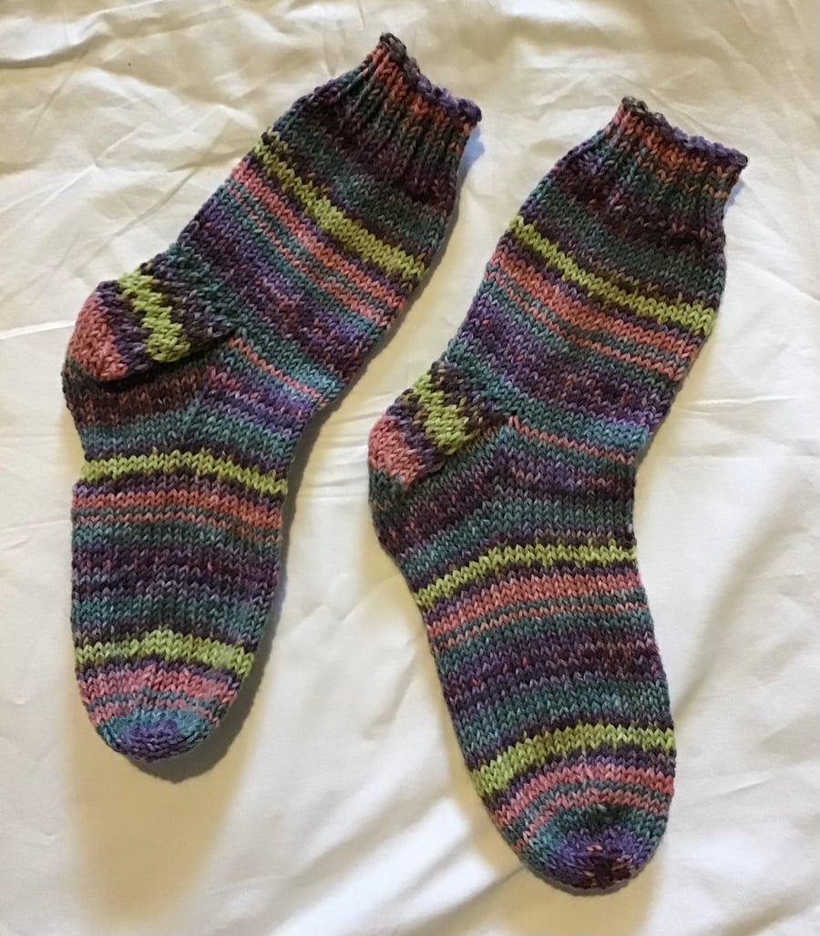 Hand Knit Multicoloured Boot Socks size 6
