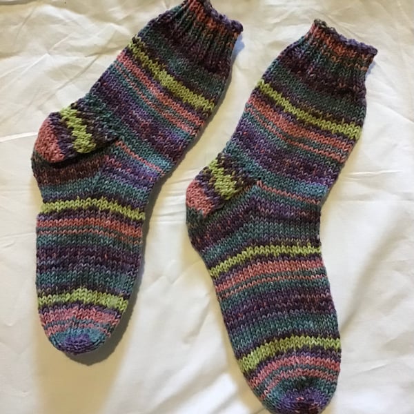 Hand Knit Multicoloured Boot Socks size 6