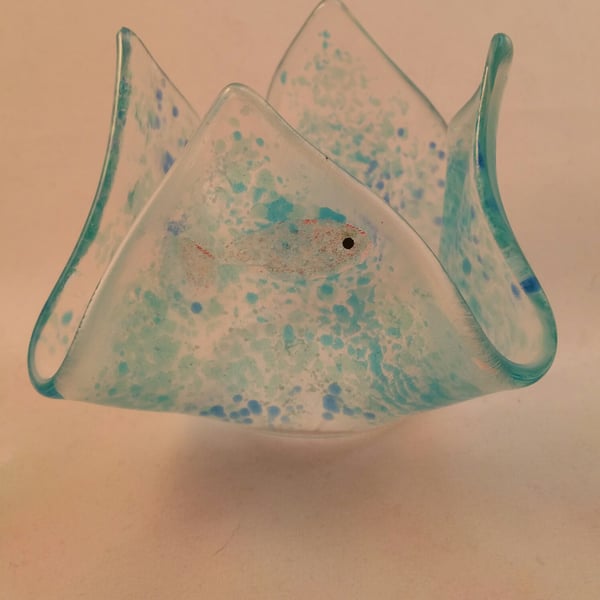 Fused Glass tea light holder - Aquarium