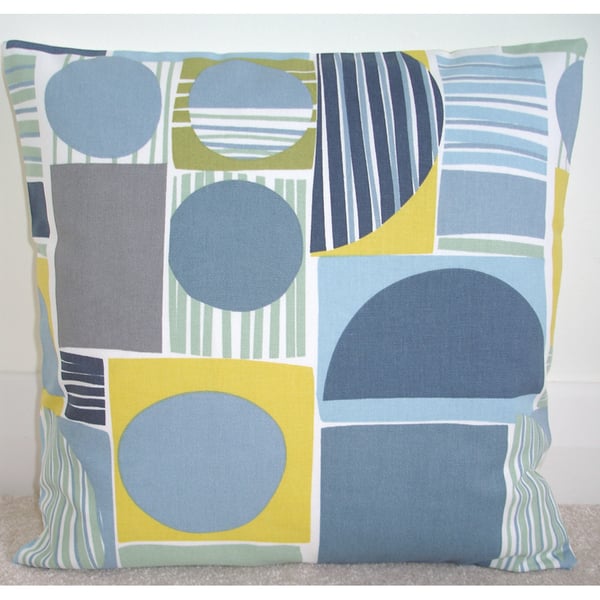 Cushion Cover Blue Green Yellow and Grey 16"  MCM Mid-Century 16x16