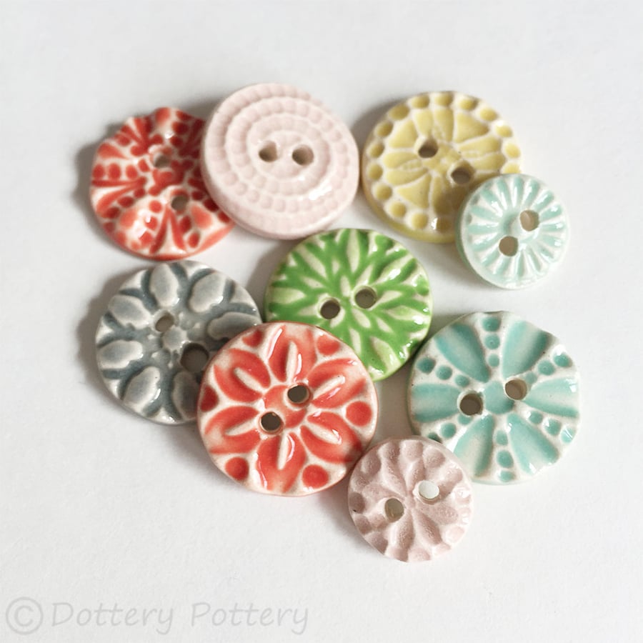 Set of nine little ceramic handmade buttons