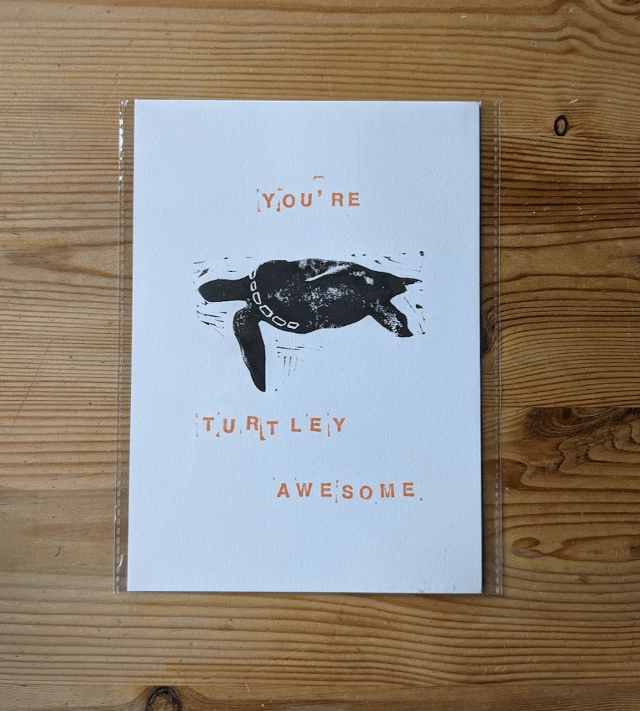 You're Turtley Awesome A5 Lino Print Creamy white SAMPLE
