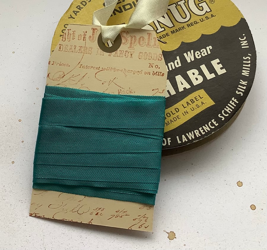 VINTAGE style  ribbon  ( silky seam binding)  ' Sea Green' .4yds  ....