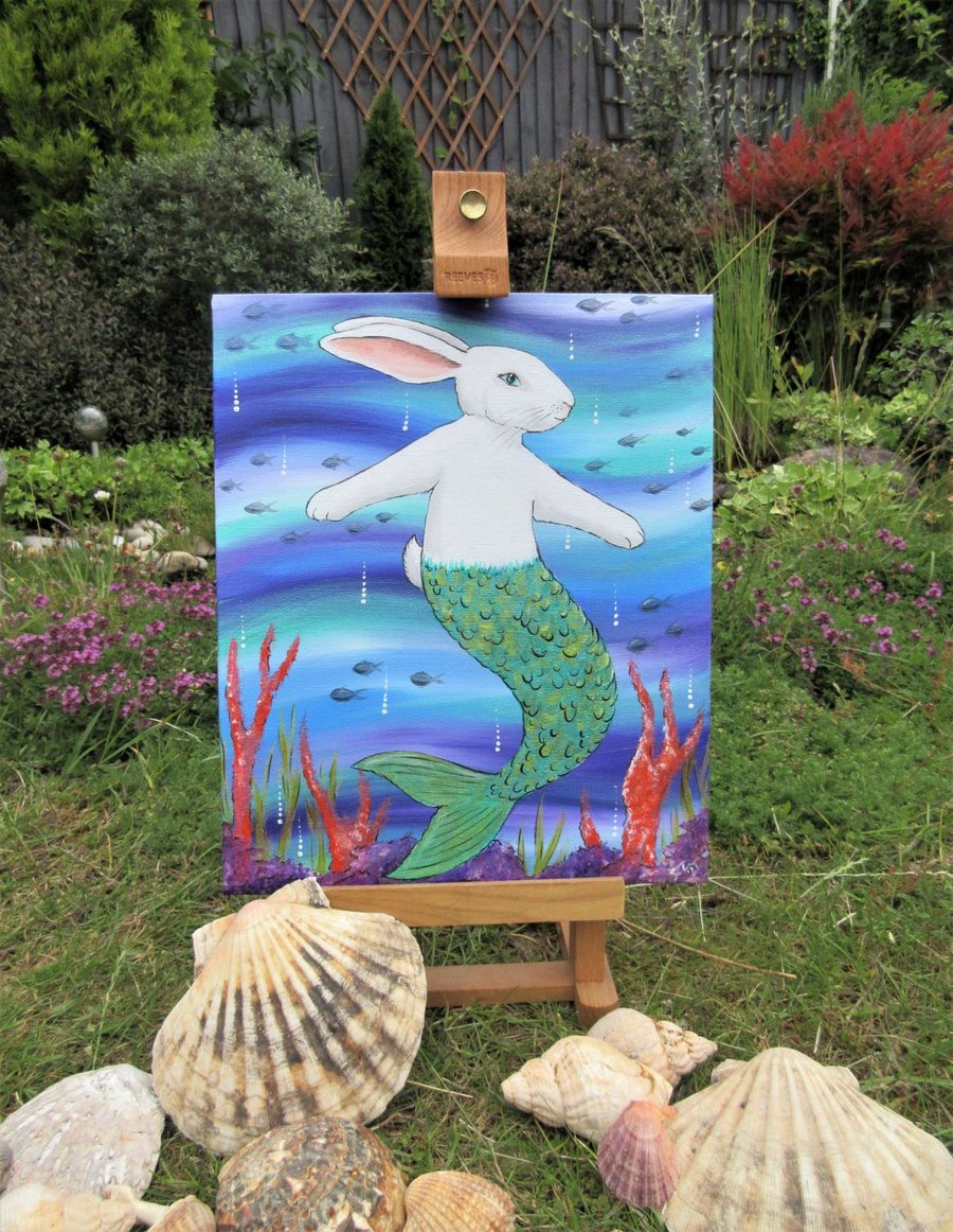 Merbunny Painting Mermaid Bunny Rabbit Fusion Original Fantasy Picture 