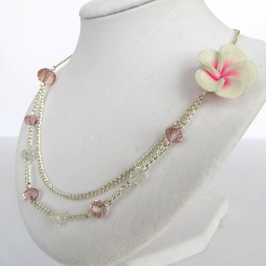 SALE Pink and White Pansy Flower Necklace Folksy