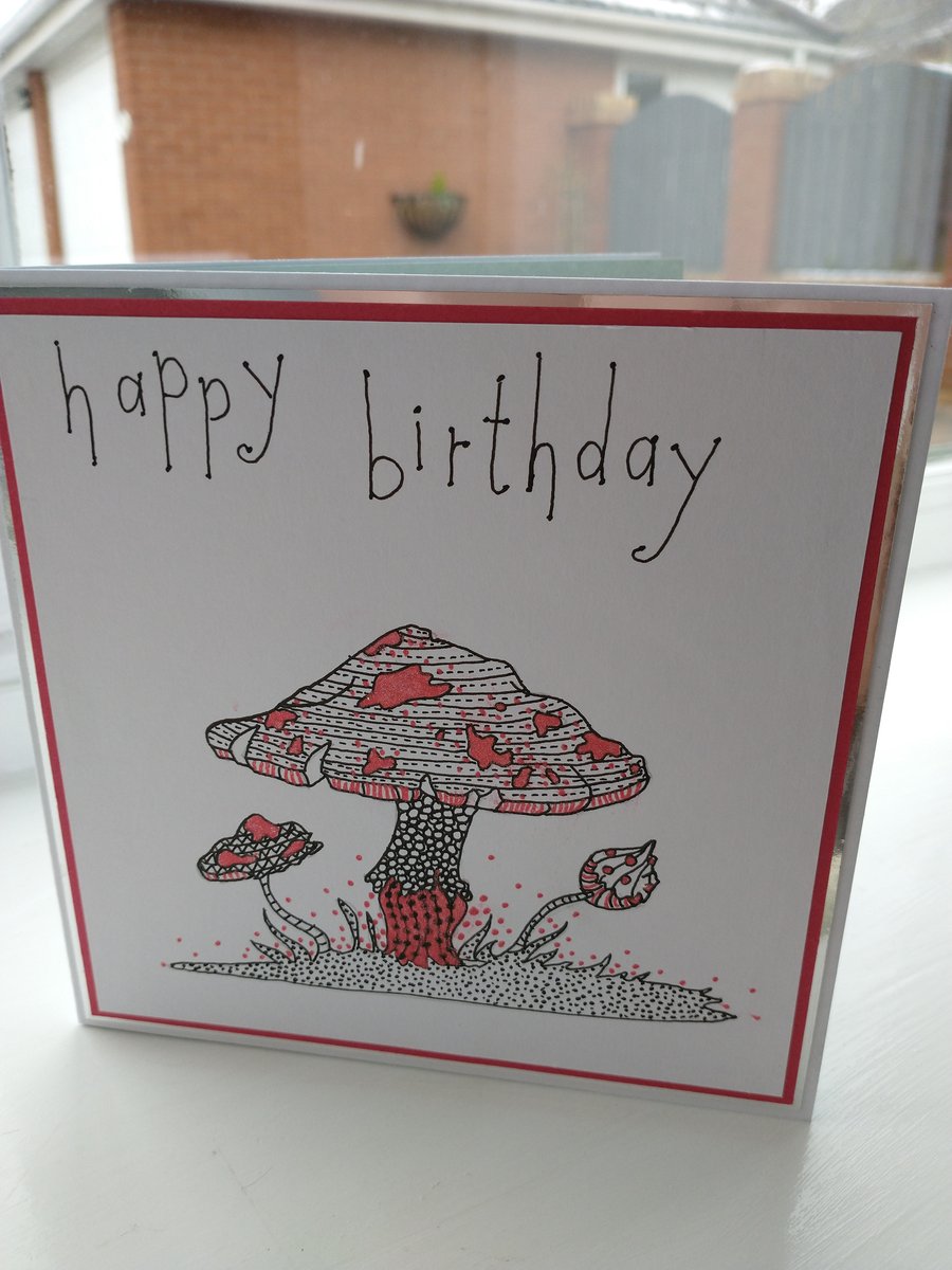 Red mushroom birthday card