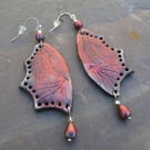 Draig Goch - hand crafted polymer clay earrings in the form of red dragon wings.