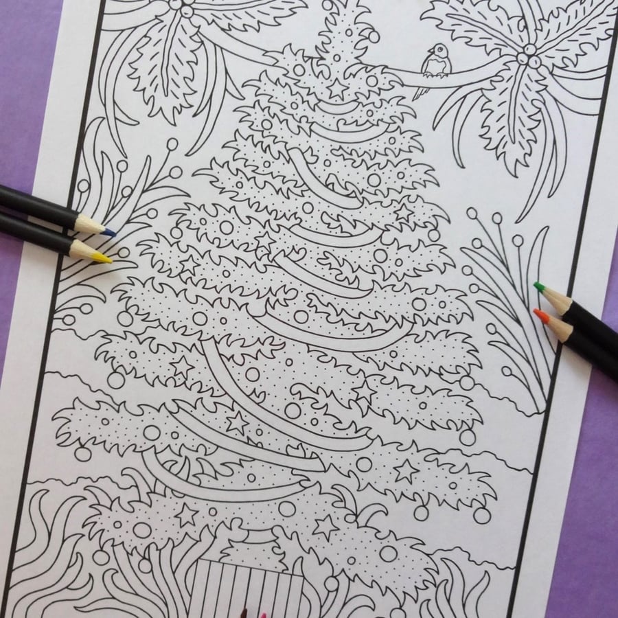 Christmas Tree A4 Colouring Page Printable JPG by S Godwin Studio
