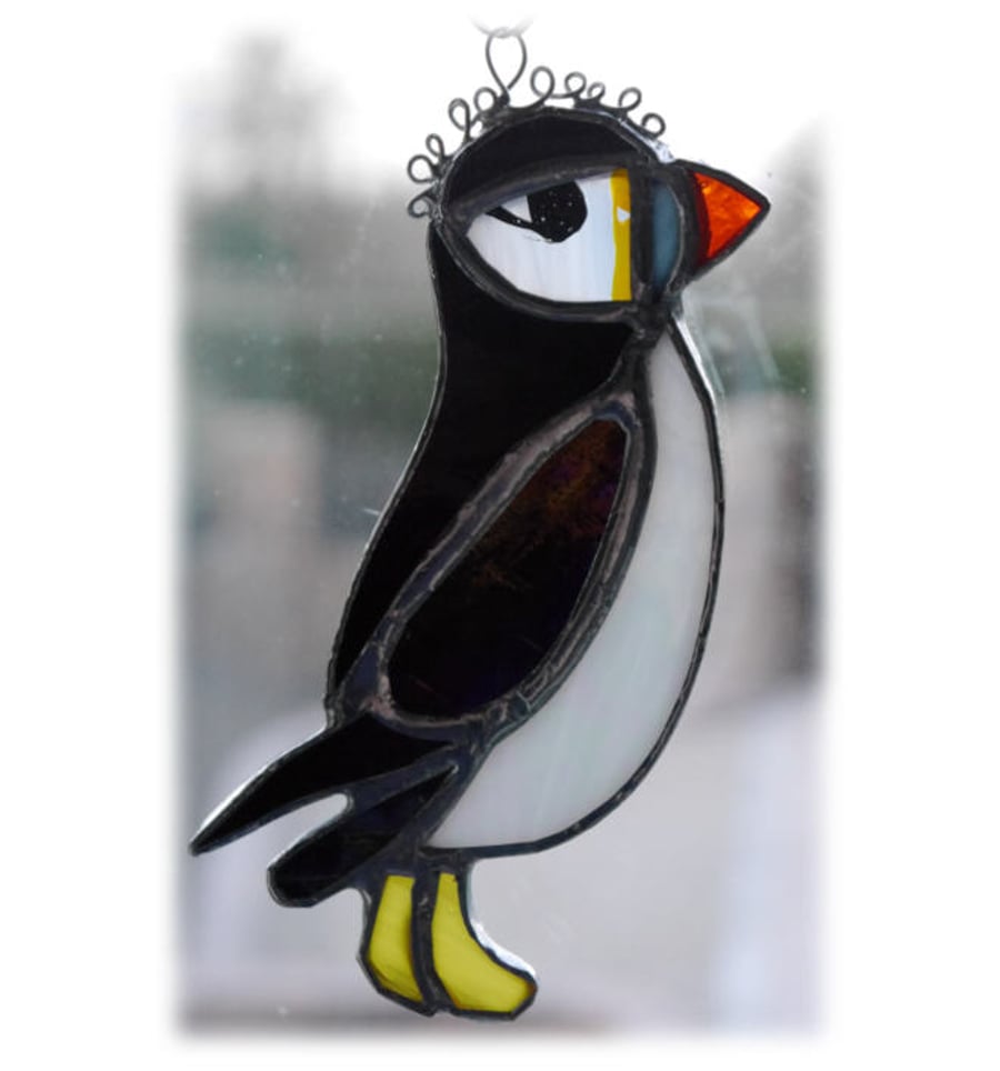 Puffin Suncatcher Stained Glass Handmade British Bird