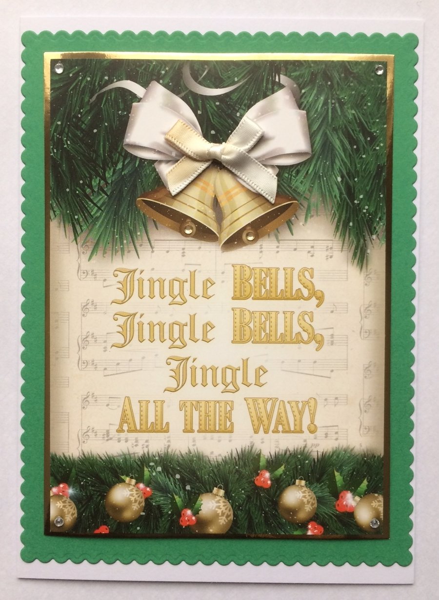 Handmade Christmas Card Vintage Jingle Bells Jingle All The Way!