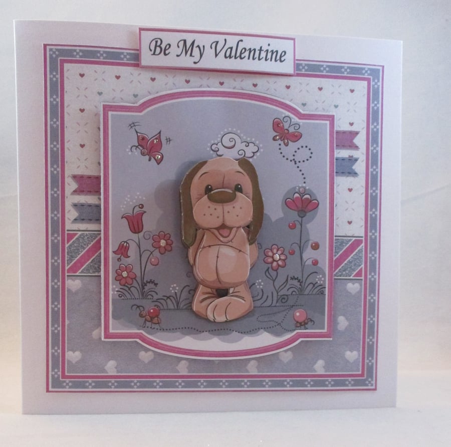Valentines Day Greeting Card, cute dog,3D, Decoupage,Personalise