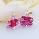 Pink Lampworked Glass Sterling Silver Earrings