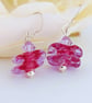 Pink Lampworked Glass Sterling Silver Earrings