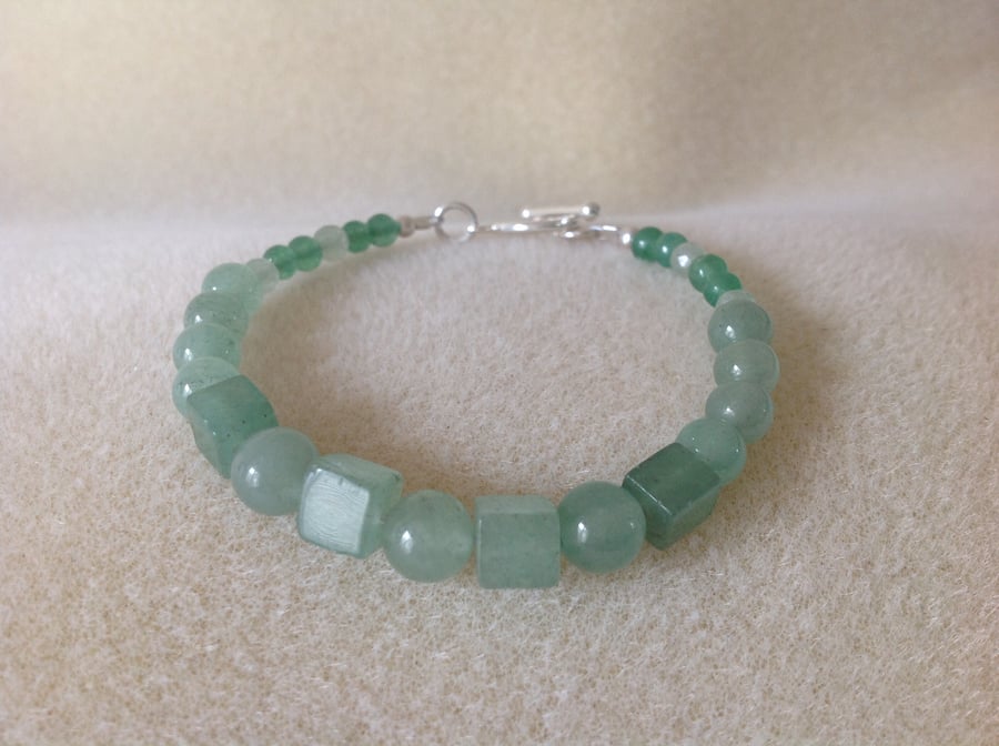 Green aventurine and sterling silver gemstone bracelet