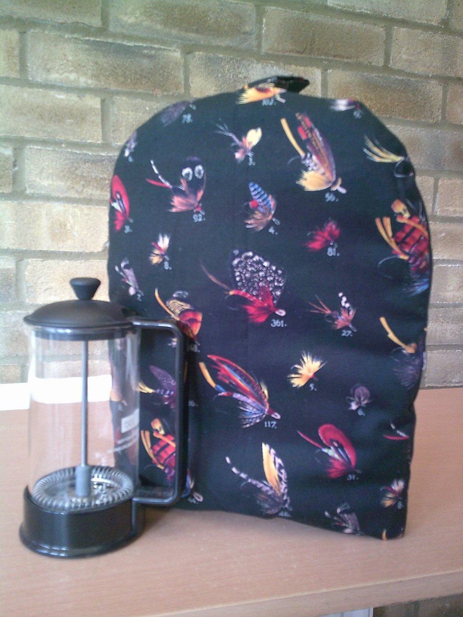 Fishing Flies on Black Small Coffee Pot cosy