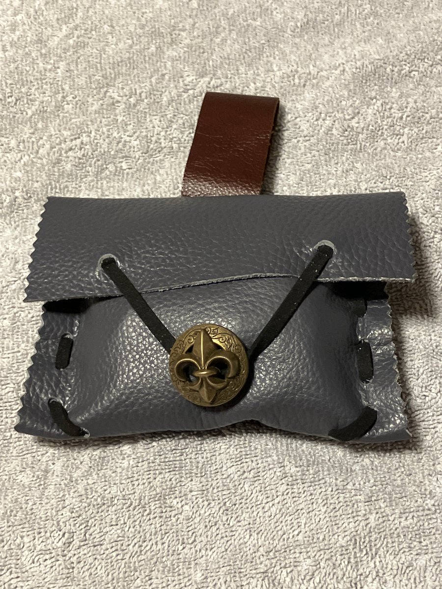 Small Pouch - Grey and Brown Leather Medieval Style - Fleur de Lis Closure