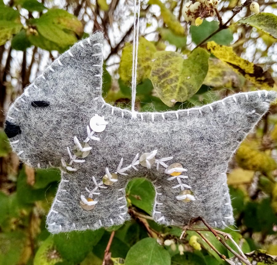 Christmas Tree Decoration Grey And Silver Scottie Dog