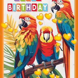 Parrots Birthday Card A5