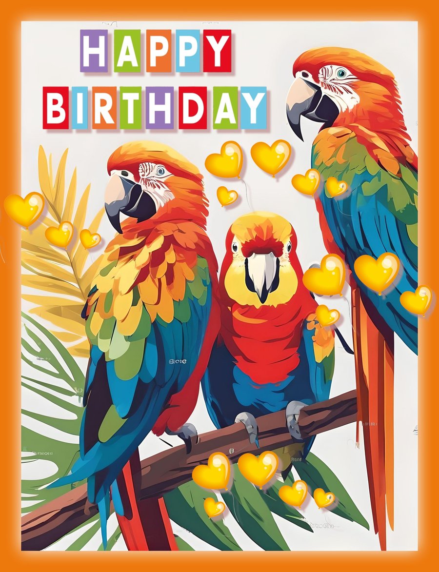 Parrots Birthday Card A5