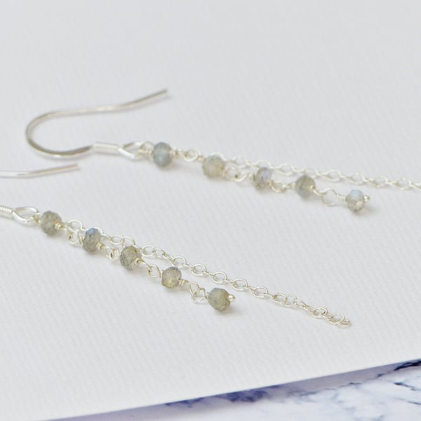 Labradorite sterling silver long earrings