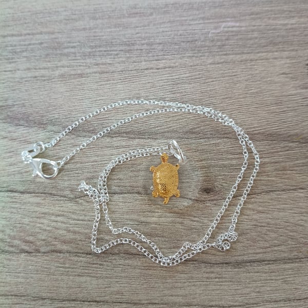 Handmade gold turtle Necklace from resin 