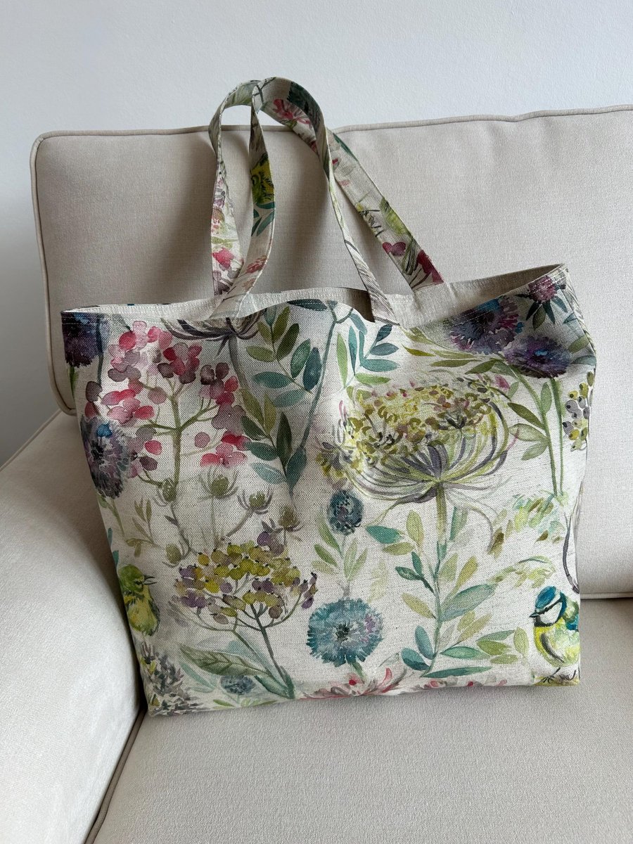 Linen Cotton Tote Bag, Voyage Maison Floral Bird Print