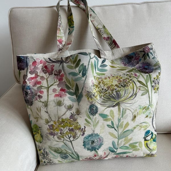 Linen Cotton Tote Bag, Voyage Maison Floral Bird Print