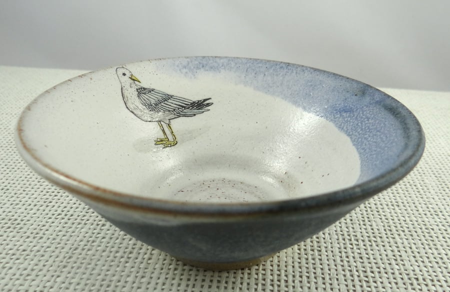 Ceramic bowl with yellow legged gull image - handmade pottery