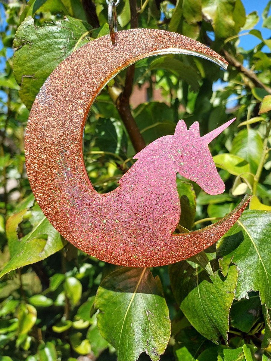 Summer Seconds.  Pink and Orange Unicorn Suncatcher Hanging Ornament 
