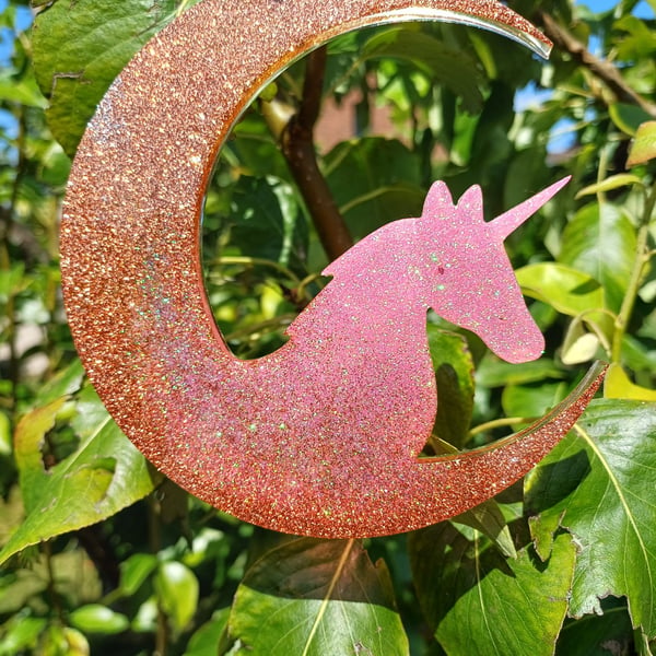 Pink and Orange Unicorn Suncatcher Hanging Ornament 