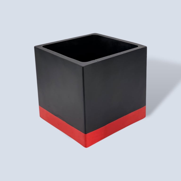 Black and red square planter 10 cm indoor plant pot gift for plant lovers