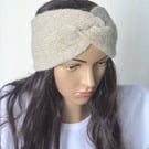 Knitted Headband Earwarmer Soft Alpaca Silk Wheat Sheaf Beige Letterbox Gift