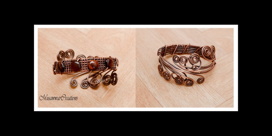 Red tiger stone Copper bracelet ,Antique copper bracelet cuff,Copper wire adjust