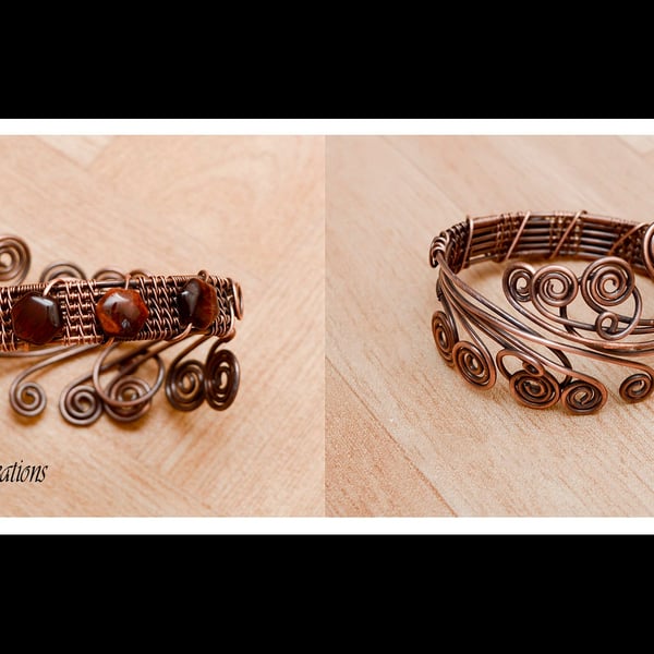 Red tiger stone Copper bracelet ,Antique copper bracelet cuff,Copper wire adjust