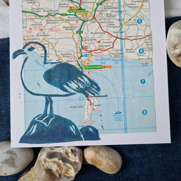 Dorset Weymouth Dorchester Portland map card coastal home decor