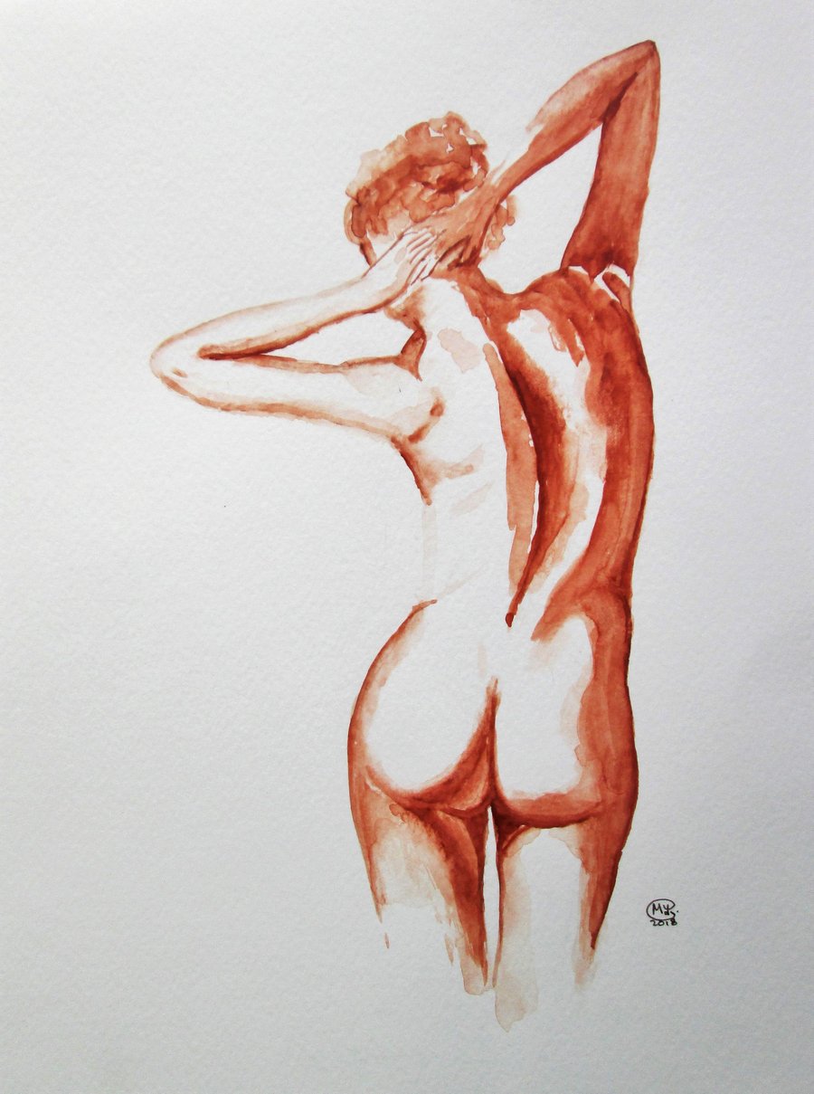 Nude woman standing original painting 