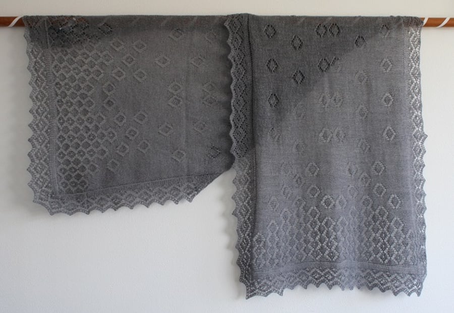 Hand Knitted Grey Merino Wool Scarf