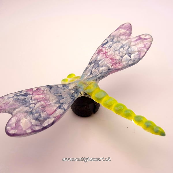 Handmade Fused Glass Dragonfly Garden Stake “Delilah “