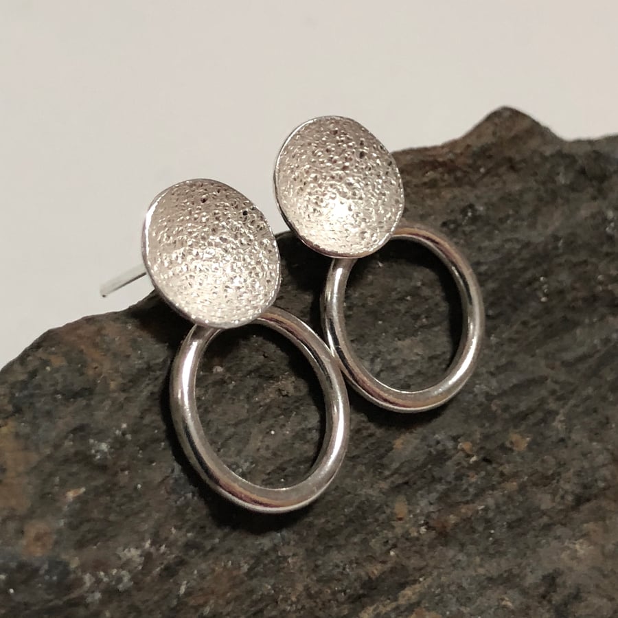 Silver disc hoop earring studs