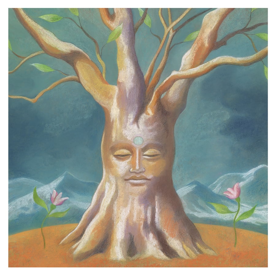 Buddha Tree Greeting card - Buddha face, Buddha gift, tree art 