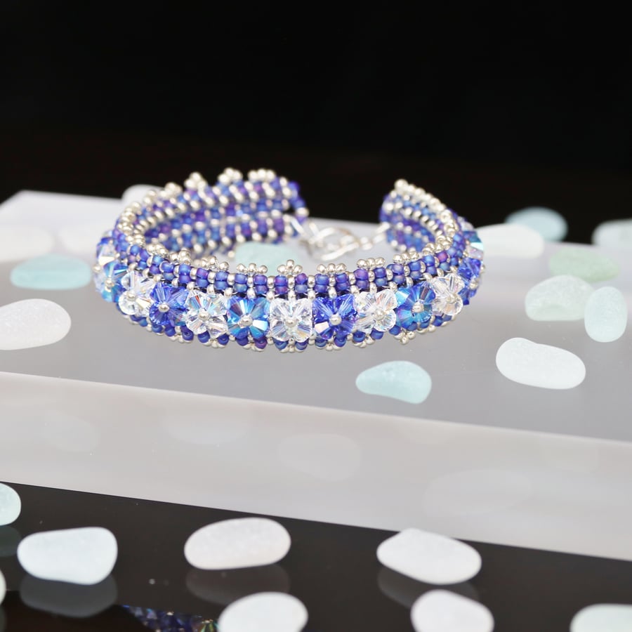 Sparkly Swarovski Crystal Zahra Bracelet in Blue and Silver