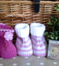 SALE Baby Girl's Hand Knitted Two Pair Pack Booties  3-9 months size - Image 1