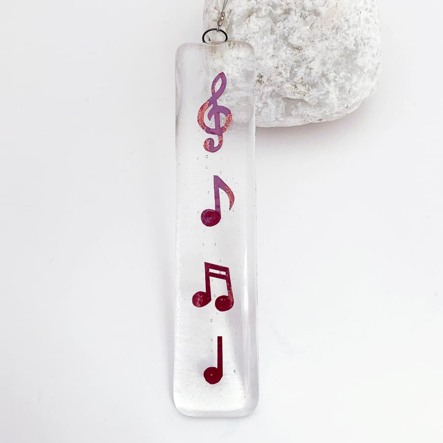 Fused Glass Copper Musical Notes Hanging - Handmade Glass Suncatcher