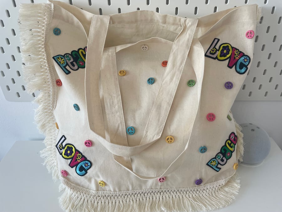 Peace and Love large tote bag made to order