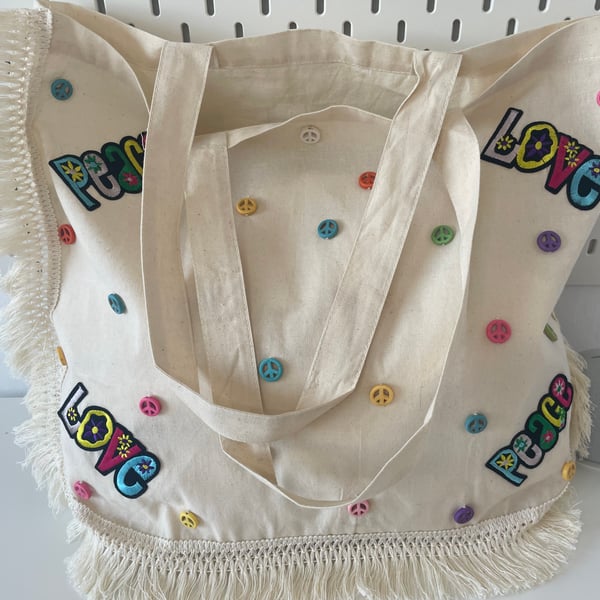 Peace and Love large tote bag made to order